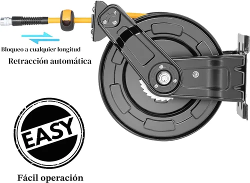 Miniatura 3 de AIRZILLA Carrete retráctil de manguera de aire de acero premium con brazo doble, manguera híbrida de polímero de 3/8"x65 pies, carrete de manguera