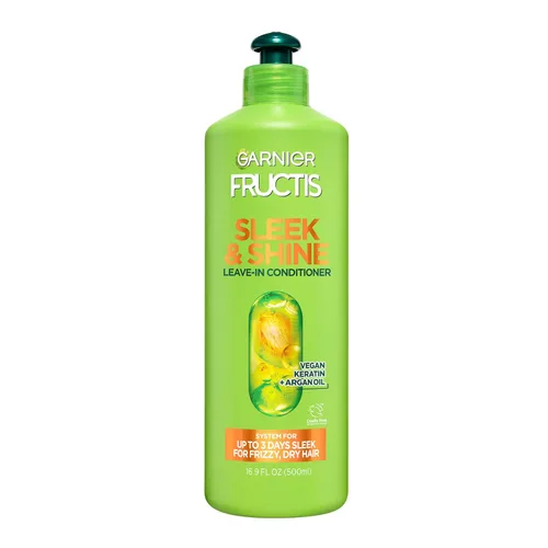 Miniatura 9 de Garnier Fructis Sleek & Shine Crema acondicionadora sin enjuague para cabello encrespado y seco, queratina vegetal + aceite de argán, 10.2 onzas