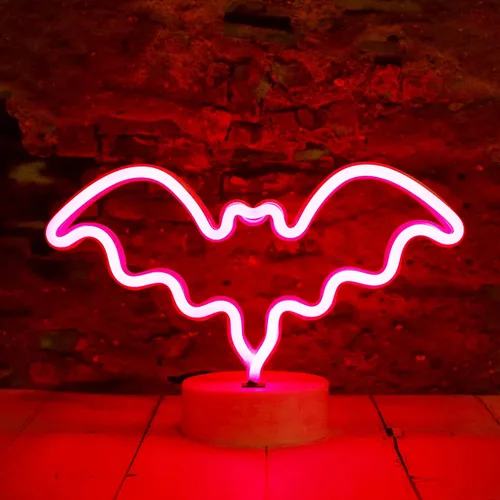 Miniatura 6 de Luces LED de murciélago de neón moradas, letreros de neón en forma de murciélago, luces nocturnas a pilas, lámpara de mesa de escritorio