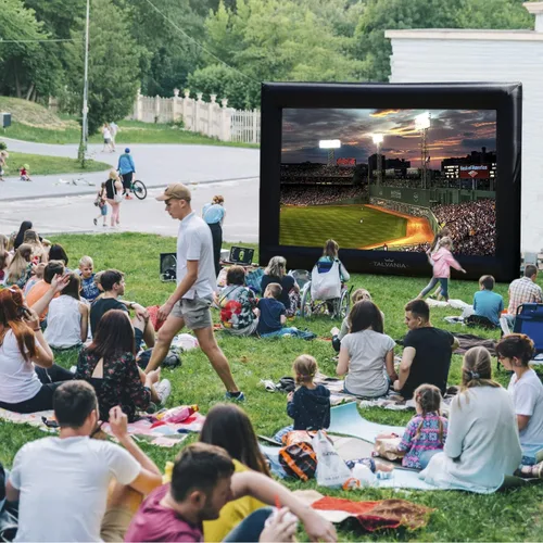 Miniatura 5 de Pantalla de proyector inflable de 12 pies para aire libre e interior, soplador de ver películas, amarres, estacas, bolsas de arena y bolsa de Negro