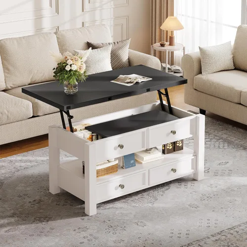Miniatura 9 de YITAHOME Mesa auxiliar elevable, mesa auxiliar convertible multifunción 4 en 1 con cajones y compartimento oculto, se convierte en mesa de comedor