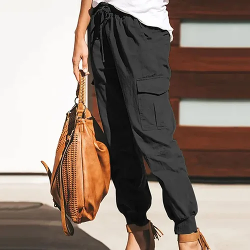 Miniatura 5 de SobeiKre Pantalones cargo de gran tamaño para mujer, pantalones deportivos holgados de cintura baja con cordones, pantalones de entrenamiento