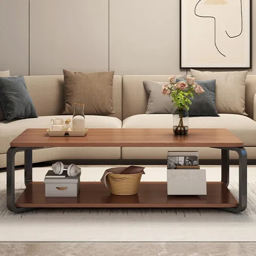Miniatura 7 de YVYKFZD Mesa auxiliar de madera, mesa central de 2 niveles con patas de metal, mesa de té rectangular para sala de estar, mesa auxiliar de cóctel