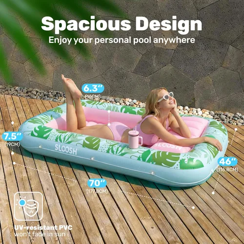 Miniatura 2 de Flotador inflable para piscina de bronceado Sloosh, 70" x 46" flotadores de piscina para adultos con almohada, balsa de tina de bronceado de 4 en 1