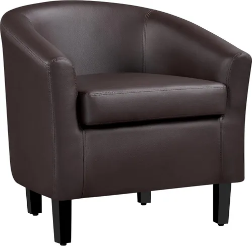 Miniatura 12 de Yaheetech Silla de barril de piel sintética, moderna silla de acento con patas resistentes de madera, silla de club de piel sintética, cómoda silla