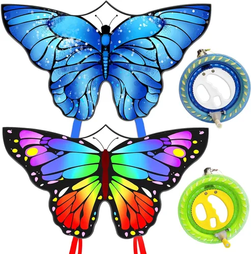 Miniatura 17 de Cometas de mariposa para niños y adultos, fácil de volar, cometa grande de una sola línea para niños y niñas, cometa de playa de 55 x 28 pulgadas