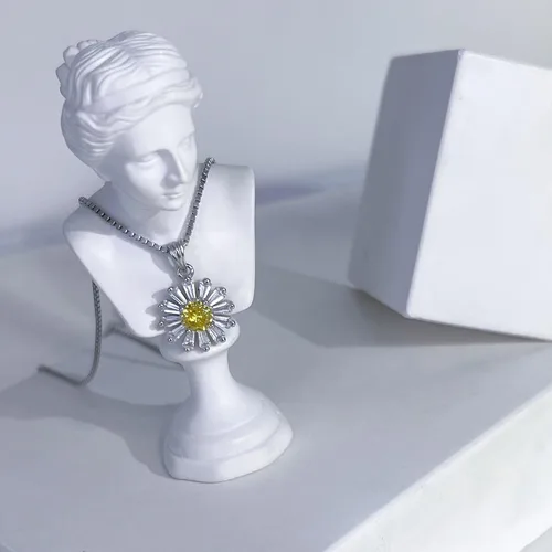 Miniatura 6 de Collar con colgante de flor de margarita de plata de ley 925 para mujer, cadena de caja de 0.039 in