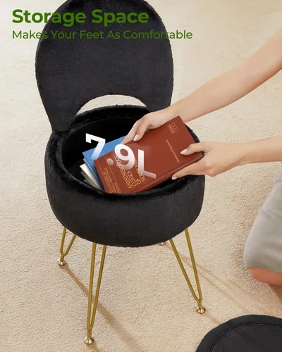Miniatura 4 de GREENSTELL Taburete pequeño de tocador con almacenamiento y respaldo plegable, 13 x 13 x 17.7 pulgadas, otomana suave de piel sintética