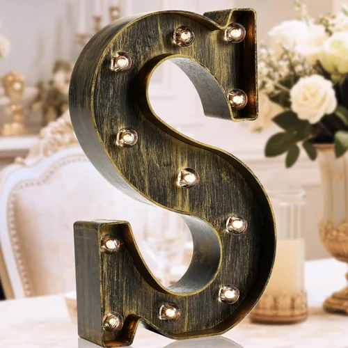 Oycbuzo - Cartel de letras con luces LED doradas y negras, estilo industrial y clásico, para decoración de cafeterías, bodas, fiestas de cumpleaños,