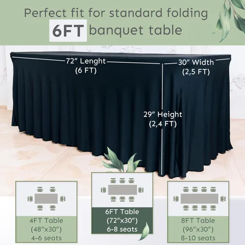 Miniatura 3 de Falda de mesa para mesas rectangulares de 6 pies – Fundas de mesa de elastano para mesa estándar de 6 pies – Mantel elástico ajustable de una pieza
