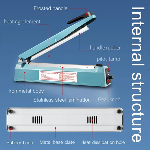 Miniatura 5 de Cuerpo de metal, sellador térmico por impulso, sellador manual de bolsas, máquina de sellado térmico de 8 pulgadas, máquina selladora de impulsos