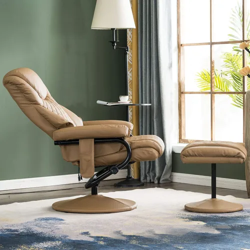 Miniatura 5 de Mcombo Sillón reclinable con otomano, silla reclinable con masaje, silla giratoria de 360 grados para sala de estar de piel sintética, 4901 (Cognac)