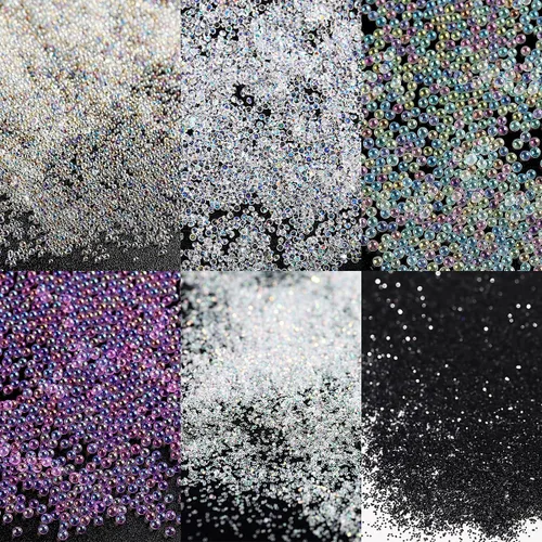 Miniatura 2 de Pixie - Cristales para uñas, 6 botellas de microcaviar de 0.6 a 0.079 in, bolas de vidrio holográficas, piedras preciosas, pequeños diamantes