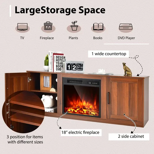 Miniatura 8 de Tangkula Soporte eléctrico para TV de hasta 65 pulgadas, con chimenea sintética de 18 pulgadas y 1500 W, termostato integrado, brillo de 5 niveles