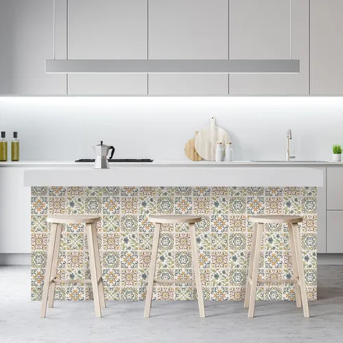 Miniatura 8 de Wudnaye Papel tapiz bohemio para despegar y pegar, papel de contacto de azulejos de imitación de 17 x 118 pulgadas, patrón de azulejos, extraíble