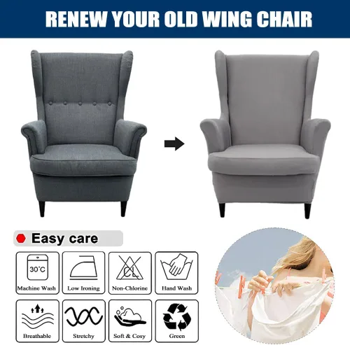Miniatura 4 de Morbuy Funda para silla Wingback, fundas impermeables para silla con respaldo de ala, fundas elásticas lavables para silla con respaldo de ala