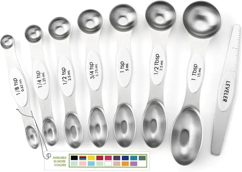 Miniatura 41 de Spring Chef Juego de 8 cucharas magnéticas de medición de acero inoxidable con nivelador, juego de cucharaditas y cucharas de mesa de doble cara