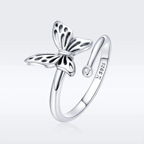 Miniatura 2 de Anillo de plata de ley 925 con diseño de mariposa delicada, expandible, ajustable, para mujeres, adolescentes y niñas, Metal, Sin piedras preciosas