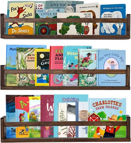 Miniatura 17 de AZSKY Estantes clásicos para libros de guardería, estantes flotantes de madera negra, estantería de pared para decoración de baño, cocina, especias
