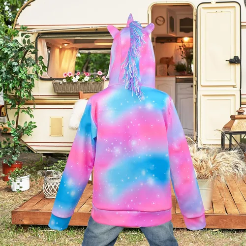 Miniatura 4 de Sudadera con capucha para niñas, sudadera con cremallera y bolsillos