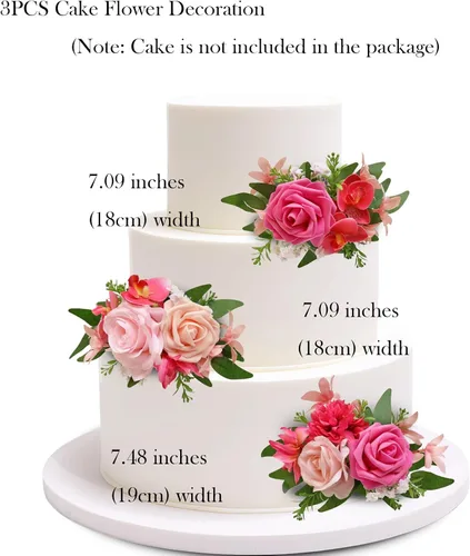 Miniatura 2 de Marriwise 3 piezas de flores prefabricadas, decoración de pastel de boda rosa baya, decoración de flores artificiales para boda, ceremonia