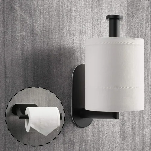 Miniatura 5 de HITSLAM Soporte de papel higiénico negro mate, soporte de rollo de papel higiénico autoadhesivo de acero inoxidable para baño