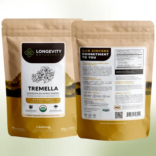 Miniatura 9 de Longevity Botanicals Extracto de suplemento orgánico de hongos Tremella en polvo 3.53 oz Cuerpo fructífero Fuciformis de hongos de nieve ≥10%