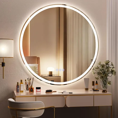 Miniatura 15 de BEAUTYPEAK Espejo de baño con arco LED de 34 x 30 pulgadas con luces, antiniebla, regulable, retroiluminado + iluminado frontal, espejo de tocador