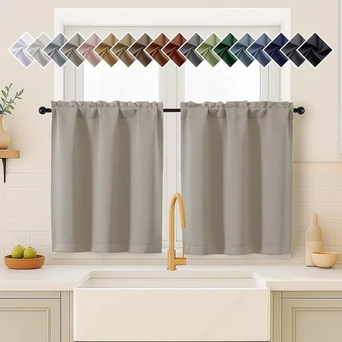 Miniatura 44 de OVZME Cortinas opacas turquesa para tratamiento de ventanas pequeñas, cortinas cortas con bloqueo de luz para ventana de cocina sobre el fregadero