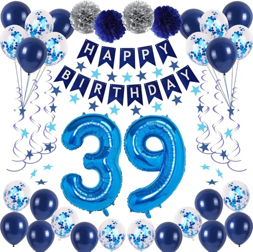 Miniatura 20 de Decoraciones de fiesta de cumpleaños azul número 12 para niños y niñas, suministros de globos de feliz cumpleaños 12 con pancarta de feliz Azul-a-31