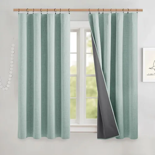 Miniatura 27 de NICETOWN Cortinas 100% opacas de 63 pulgadas de largo, 2 paneles de cortinas cortas con aislamiento térmico con forro para dormitorio, cortinas