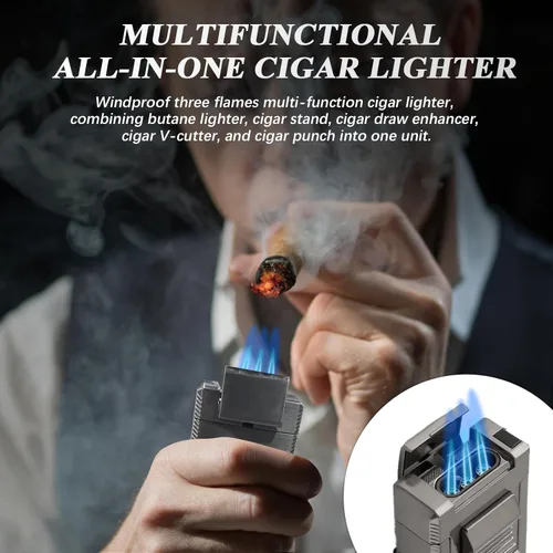 Miniatura 6 de LIHTUN Encendedor de puros, multifuncional, todo en 1, encendedor de antorcha con soporte integrado, potenciador de extracción de puros, regalo