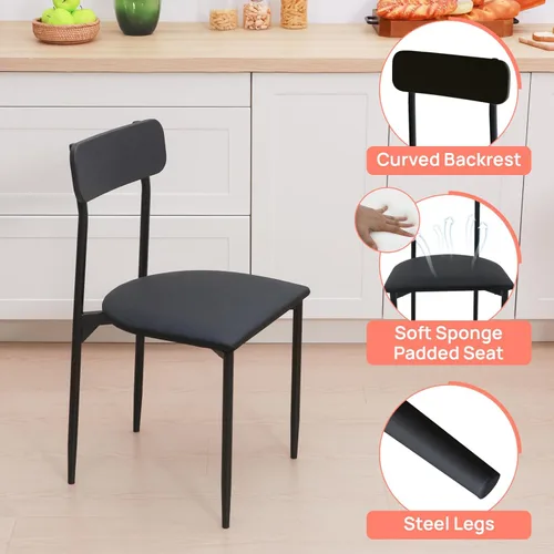 Miniatura 4 de Juego de mesa de comedor redonda para 2, mesa de cocina Samill de 3 piezas con marco de metal fuerte, comedor moderno con sillas para espacios Negro