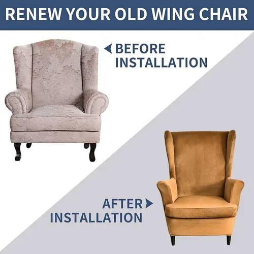 Miniatura 5 de Wingback - Funda elástica para silla, 2 piezas, con respaldo de ala, funda protectora de muebles impresa, suave con parte inferior elástica