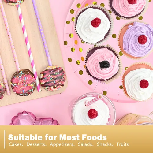 Miniatura 5 de Platos de papel de oro rosa, 100 unidades, platos de postre de puntos rosados y dorados, suministros de fiesta redondos desechables ideales para Oro