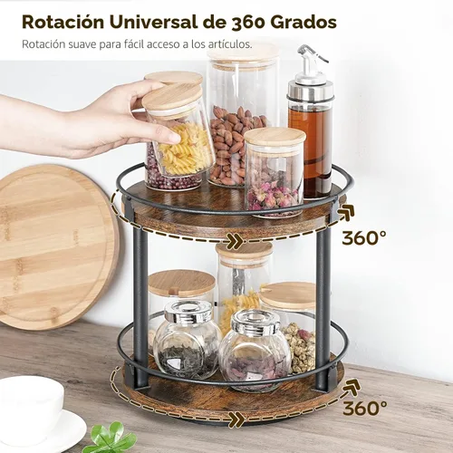 Miniatura 3 de YATINEY Lazy Susan SR22BR - Organizador giratorio para especias, organizador de platos giratorios de 2 niveles, soporte industrial para especias