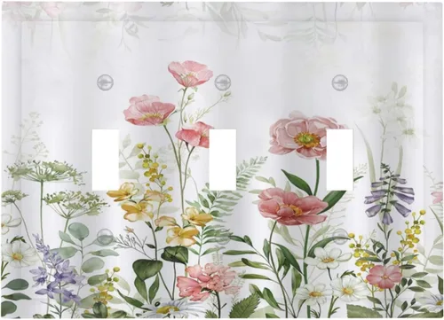 Miniatura 108 de Cubiertas de Salida Triple Basculante con Hojas de Plantas de Eucalipto Azul en Acuarela Floral, Placa Frontal Decorativa de 3 Posiciones, Cubierta