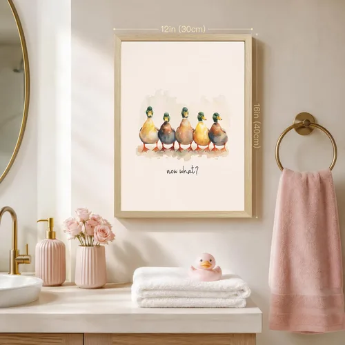Miniatura 8 de HLXRAE Divertido arte de pared con diseño de pato, lindo animal de granja, decoración de pared de baño de 8 x 10 pulgadas