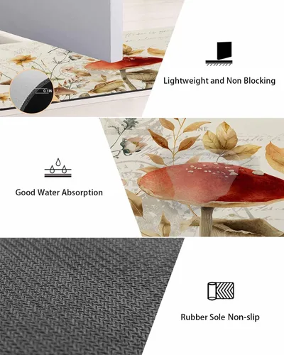 Miniatura 3 de Tapete de baño con hojas de hongo para bañera, antideslizante, de secado rápido y absorbente, tierra de diatomeas, fregadero, dormitorio, cocina