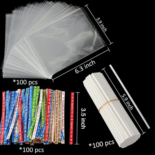Miniatura 2 de Kit para hacer pasteles de 6 pulgadas, 100 palitos para tartas, 100 bolsas para tartas y 100 lazos multicolores, 300 paquetes de herramientas