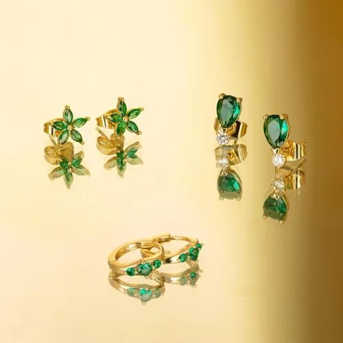 Miniatura 2 de Kenivira Juego de aretes tipo dormilona para mujer, chapados en oro de 14 quilates, hipoalergénicos, delicados, 3 pares de aretes pequeños
