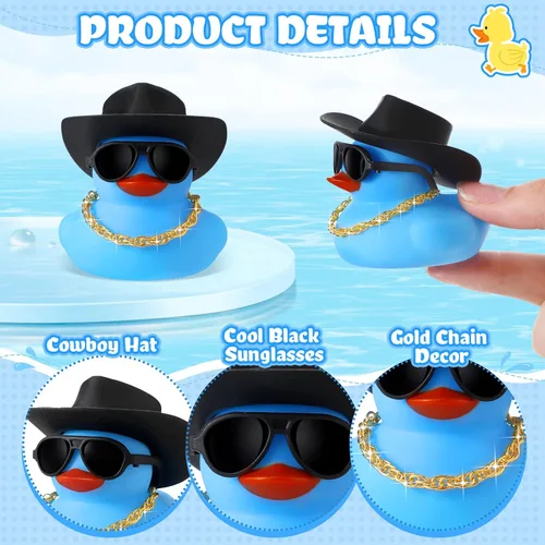 Miniatura 2 de Sotiff Juego de 48 juegos de patos chirriantes de goma para fiesta de automóvil, decoración de tablero con minicelle, sombrero y gafas de sol