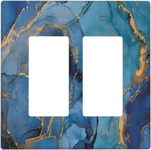 Miniatura 2 de Placa de pared doble basculante de mármol azul, cubierta decorativa de interruptor de luz de 2 cuadras, moderna acuarela degradada, arte de tinta