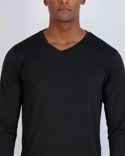 Miniatura 4 de Real Essentials Paquete de 4 camiseta deportiva de manga larga con cuello en V para hombre, de ajuste seco, para exteriores, UPF 50+