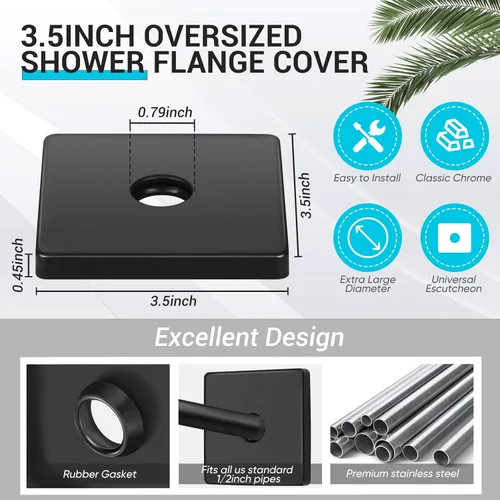 Miniatura 3 de Yinkin Paquete de 2 placas cuadradas de cubierta cuadrada de fontanería de 3.5 pulgadas, color negro, tamaño grande, placa universal de repuesto