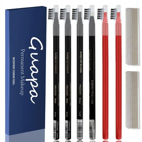 Miniatura 10 de 6pcs Impermeable Rojo Microblading Cejas Mapping Lápiz de Núcleo Duro Peel Off Maquillaje Permanente Lápiz de Tatuaje de Labios (Marrón)