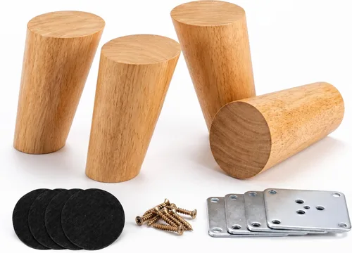Juego de 4 patas cónicas de madera para muebles, 4 pulgadas, redondas, sólidas, de mediados de siglo, patas de repuesto para sofá, aparador, Redondo