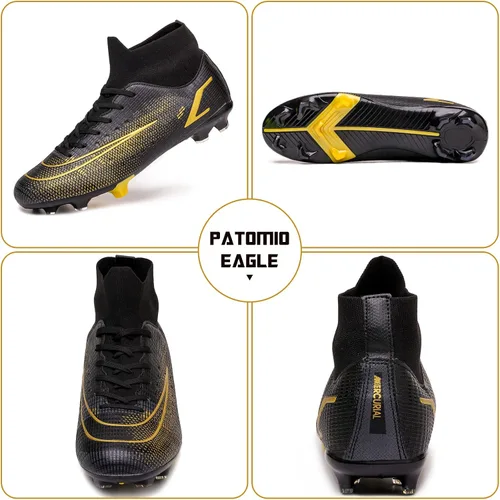 Miniatura 4 de Patomio Eagle Botines de fútbol para hombre, botas de fútbol con pinchos, soporte de tobillo para interiores y exteriores, entrenamiento