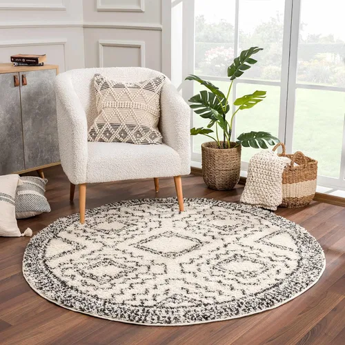 Miniatura 28 de Hauteloom, Duncans - Alfombra de estilo granja de pelo mullido para sala y dormitorio, con borlas - Beige, carbón, gris - 2 pies 7 pulgadas x 7 pies