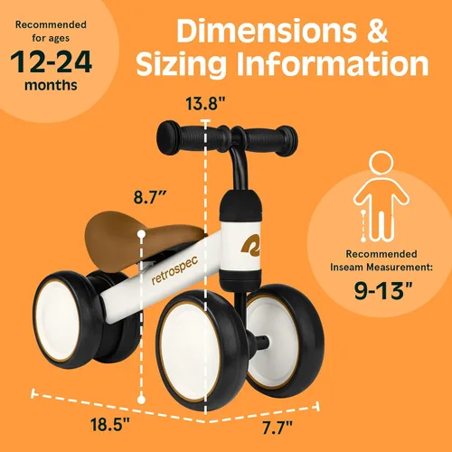 Miniatura 4 de Retrospec Cricket Baby Walker Bicicleta de equilibrio con 4 ruedas para edades de 12 a 24 meses – Juguetes para bebés y niños pequeños para niños